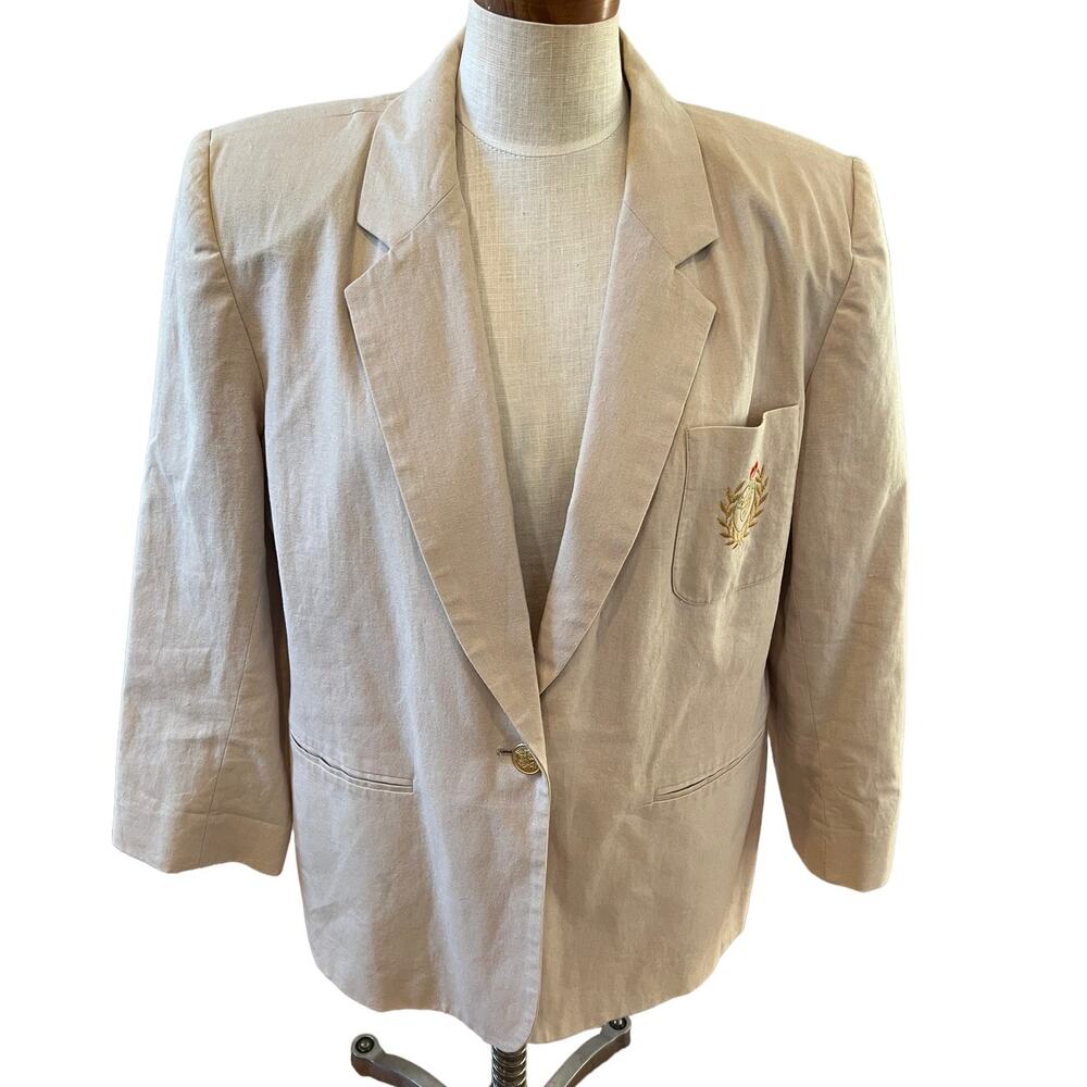Vintage Herman Geist Crested Blazer Oatmeal Ramie Cotton 14